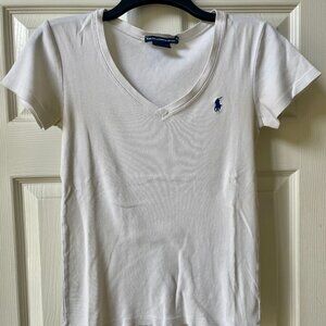 Ralph Lauren Sport Women's White V-neck cotton short sleeve T-Shirt Size M